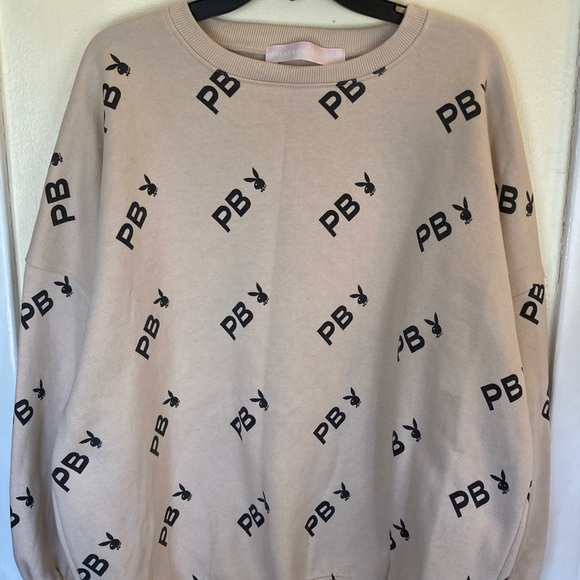 PLAYBOY Tops - PLAYBOY x Missguided Beige Crewneck Sweater with Black PB & Bunny Logos